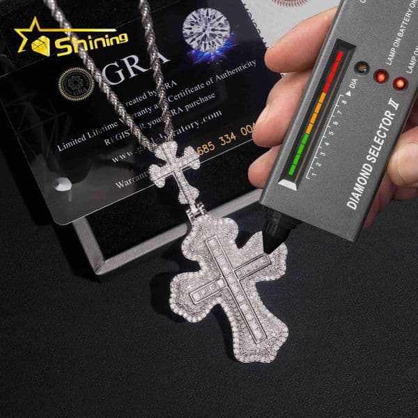 New Stocks Pass Diamond Tester 925 Sterling Silver Chian Hip Hop Jewelry D Color VVS Moissanite Iced Out Cross Pendant