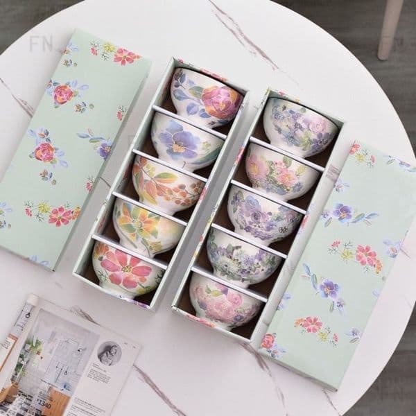 Rice bowl ceramic Japanese flower 4.8 inch soup bowl tableware household wedding housewarming gift light luxury