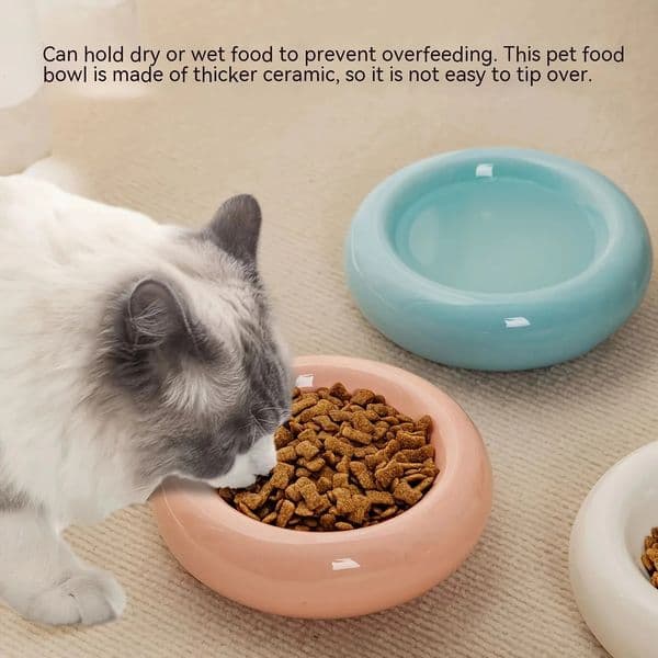 Cat Bowl Ceramic Cat Bowl Dish Pet Bowl Donut Shape Cat Food Bowl Anti-Fall Flip Bowl Non-slip Multiple Colors Shapes Snack Bowl 260306