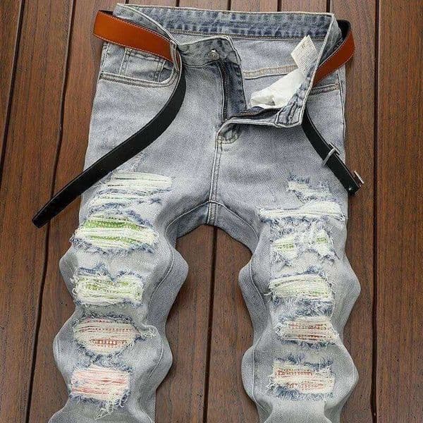Spring and Autumn New Fashion Trend Sports Ripped Stretch Straight Leg Men's Casual Slim Breathable High-Quality Jeans H260306