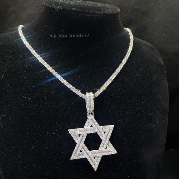 Drop Shipping Hot Selling Iced Out Rapper Pendant 925 Silver Vvs Baguette Moissanite Diamond Hip Hop Star Pendant Necklace Set