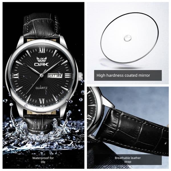 New OPK brand men's business watch dual calendar waterproof leather strap high-quality watch men's fashion fashion luxury watch