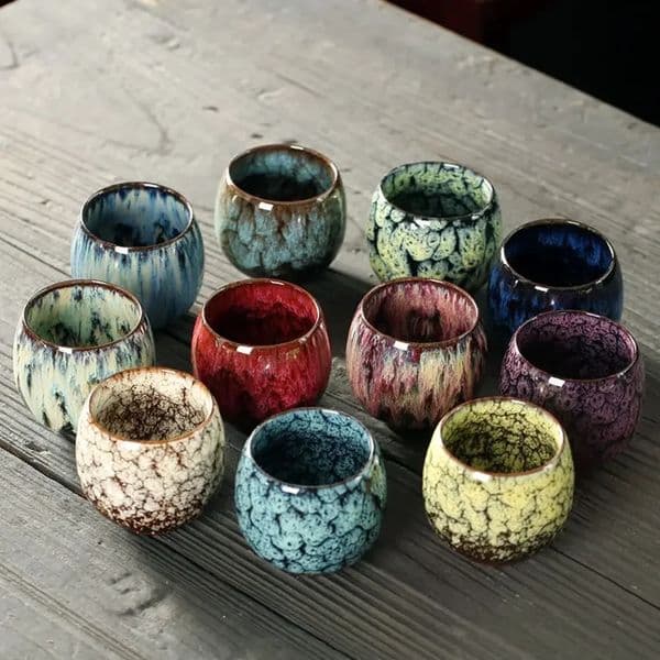 Creative Ceramic Tea Cup 8 Colors Kung Fu Tea Bowl Kiln Transformation Water Cup Japanese Style Drinkware Pottery 260227BJ