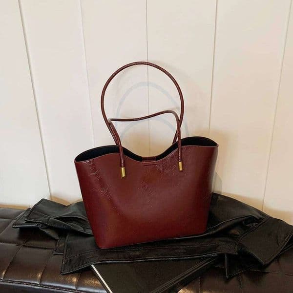 Women PU Leather Solid Color w/ Zipper Single Shoulder Tote Bag Large Capacity Handbag for Outing Commuting XJ260306