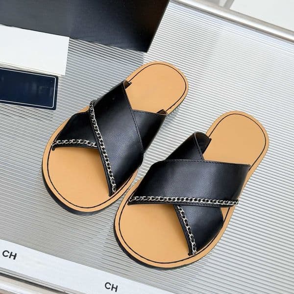 Designer Slippers Women slides Slipper Calf leather round-toe flat mules 0.5cm Flip-flops Lady classic printed letter sandals size 35-42