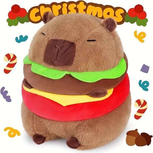 Hamburger Capybara Plush Toy - Stuffed Animal with Realistic Burger,Birthday Gifts girls and boys, Girls for Kids W260306