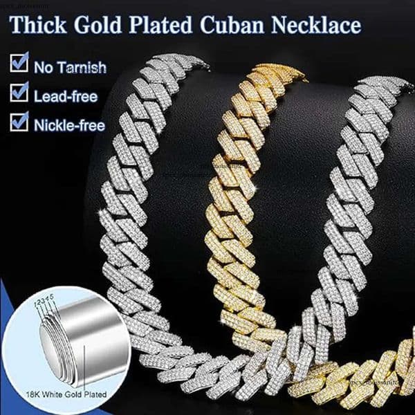 20MM Width Link Chain Mens Iced Out Miami Cuban Necklace Silver/Gold Bling Diamond Hip Hop Jewelry for Men Women 9c thumbnail 4