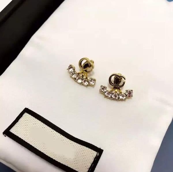Fashion Stud High quality stylish and simple diamond brass material anti-sensitive ladies double G letter earrings #001