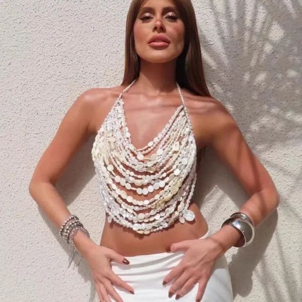 Y2K Layered Beaded Strand Vest Pearl Harness Bra Chain Gypsy Beach Top Women Sexy Bohemian Lingerie Bralette Cover 260306