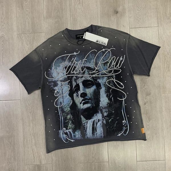 Streetwear Vintage Washed Diamond Cropped Tee for Men Crew Neck Short Sleeve Loose Cotton Rhineston Tshirts Oversized 260304