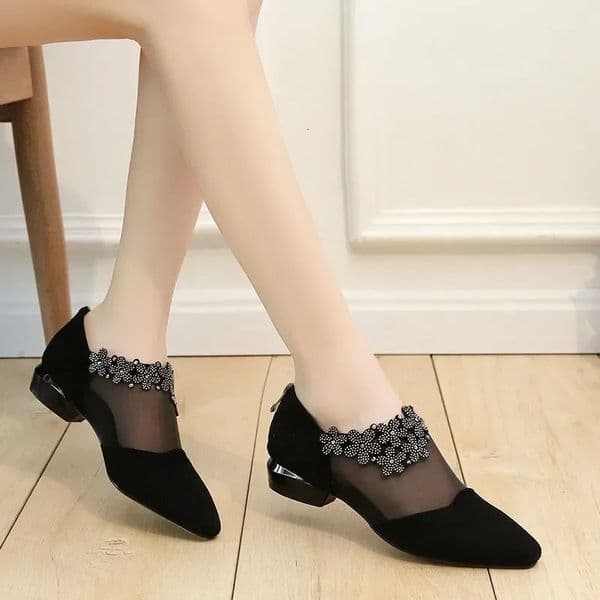 Sandals for Women Fashion Rhinestone Women Flowers Low Heel Sandals Women Mesh Plus Size Sandals Sandalias Mujer 260306