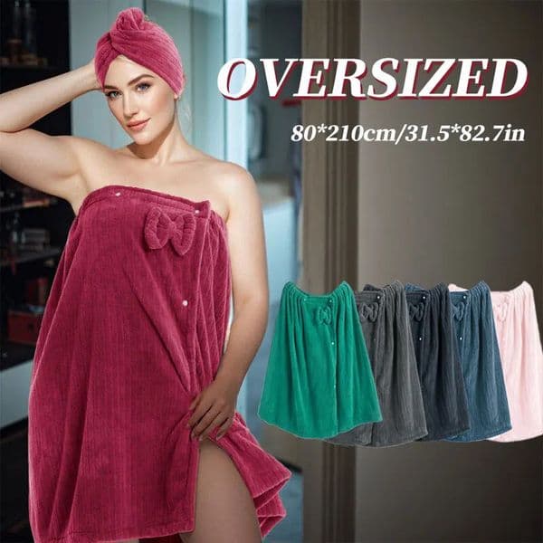 2pcs Set Extra Large Striped Bathrobe Bath Cap Size Towel Wrap Adjustable Suitable for XXXLXXXXL 260304
