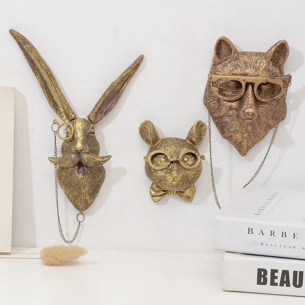 Decor Wall Art Decor Deer Head Wall Hanging Home Decor Bronzed Resin Animal Hanging Sculpture Animal Head Wall Hanging Ornaments 260307