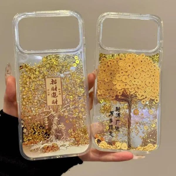 Lucky Money Tree Quicksand Phone Case for Apple 17, iPhone 16, Luxurious 15, Festive 14, Personalized 13