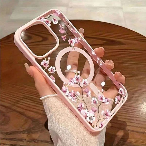 Pink Cherry Elegant Floral Background Design Magnetic Phone Case For iPhone 17 15 14 13 12 Pro Max 11 16 Plus 16E 17Air Cover H260305