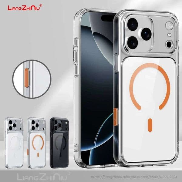 With Camera Button For Iphone Max Air Pro 17 Magnetic Phone Case Charging TPU+PC Transparent Cover H260305