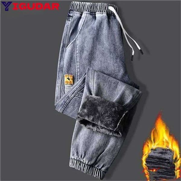 Men's jeans Winter Fleece Jeans Thick Warm Denim Pants Men Streetwear Black Joggers Harem Jean Trousers cargo pants men clothing H260306