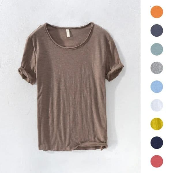 Retro Raw Edge TShirt for Men 100 Cotton LightweightBreathableSlimfit Monochromatic ONeck Casual Basic Top 260302BJ