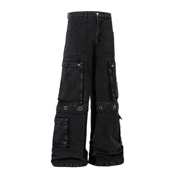 High Street Heavy Industry Multi-pockets Washed Cargo Pants Mens Straight Ropa Hombre Baggy Denim Trousers Oversized Overalls H260306