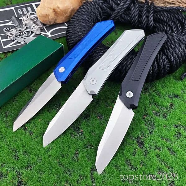 DS11-BLUE Assisted pocket knife Folding Knife 3.25 CPM-MagnaCut Stonewashed Modified Wharncliffe Blade Blue Aluminum Handles EDC Outdoor Tacticals Hunting Campi