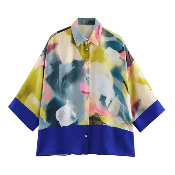 Printed Womens Blouse Minimally Silk Satin Textured Shirt Summer Women Single Breasted Work Office 260228BANJIA