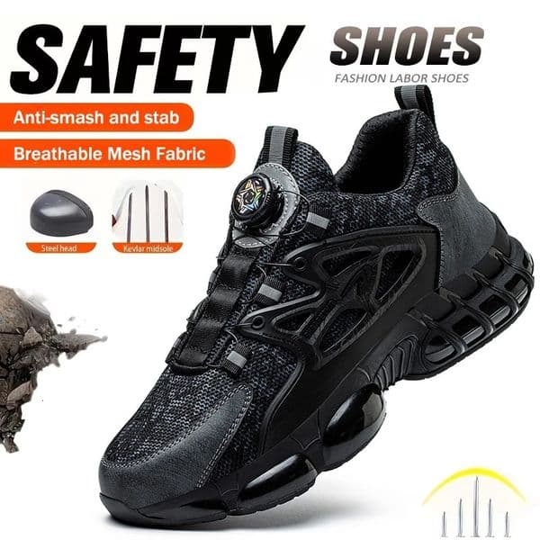 Safety Shoes For Men Steel Toe Anti-Puncture Mens Work Shoes Slip Resistant Reinforced Sole Rotating Button Fashion Sneaker 260307