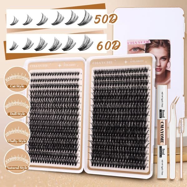 640pcs DIY Individual Lashes Thick Fluffy D Curled DIY Cluster Lashes Kit with Lash Bond & Seal Handmade Reusable Grafted Lashes Accessory for Women Beauty