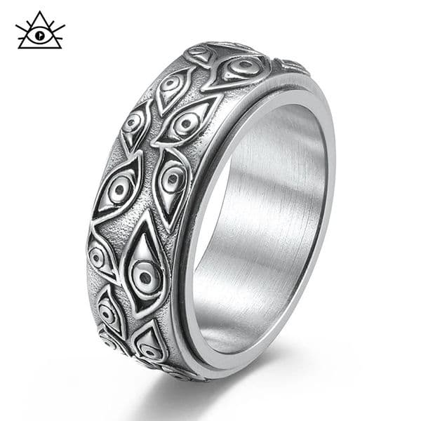 Anti Stress Stainless Steel Spinner Rings For Men Carved Demon Eye Rotatable Fidget Anxiety Joint Ring Jewelry 260307