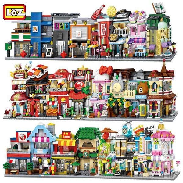 LOZ Blocks FUN Ideas Mini Street Store Toy Small Flower Pisa Shop Brinquedos MOC City House Food Building Bricks Girl Gifts C260306