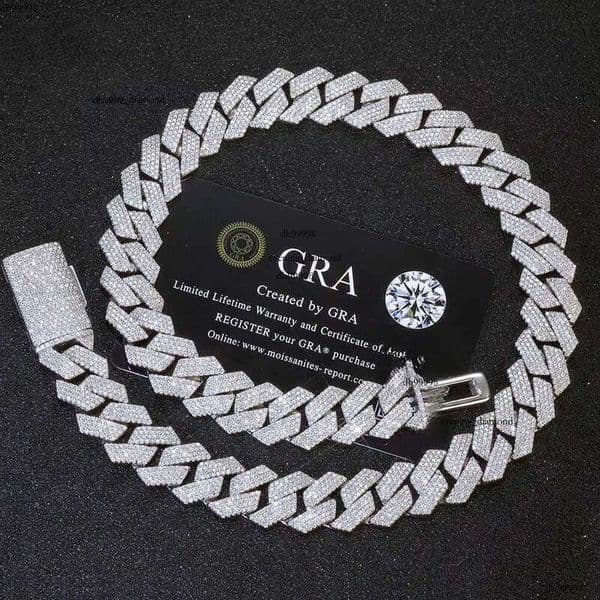 15MM Iced Out Necklace Men Hip Hop Jewelry Shiny VVS Moissanite Dia Sterling Sier Cuban Link Chain