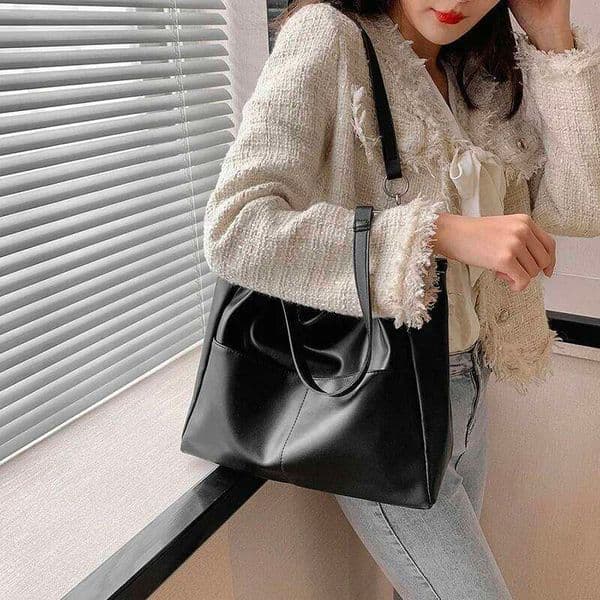 2025 Shoulder Side Bags for Women Vintage Solid Color Simple Large Capacity Big PU Leather The Latest Handbags Travel Totes H260309