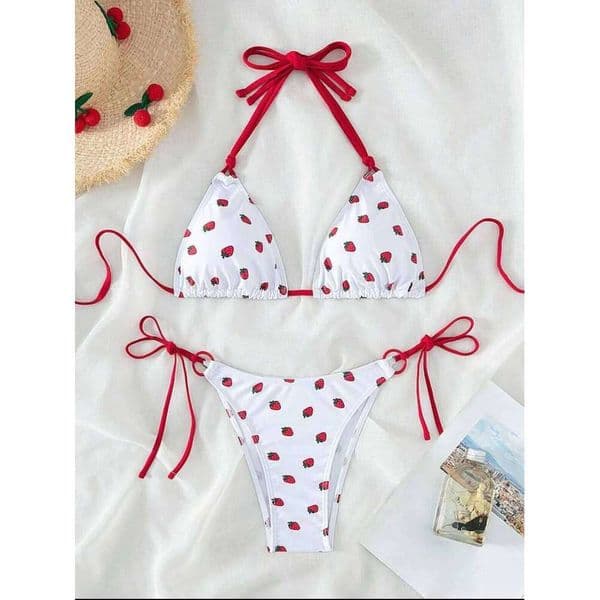 Sexy women cute strawberry print halter string micro bikini sets two pieces swimsuit Swimwear bathing suit beach outfits biquini H260309