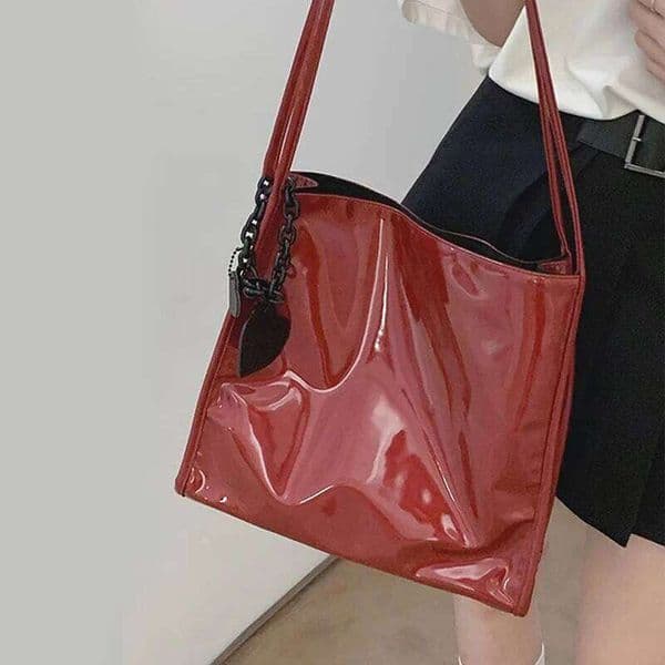 Soft Patent Leather Women's Shoulder Large Capacity Ladies Tote Bags Fashion Casual Female Portable Handbags Underarm Bag H260309