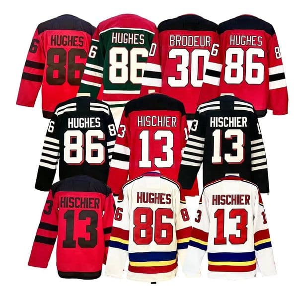 Wholesale Top Stitched Red Sports Ice Hockey Jerseys New Hockey Jerseys 86 Jack Hughes 13 Nico Hischier 63 Bratt Red White