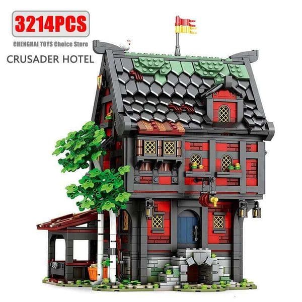3214PCS Crusader Blocks European Street View Hotel Building MOC Model Bricks Desktop Ornaments Kids Toys Gifts C260306