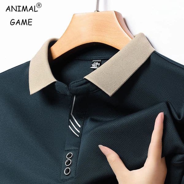 Mens Long-sleeved Polo Shirt Sweatwear Business Casual Top Fashion Classic Solid Color Male Basic V-neck Top 260307