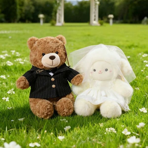 Cute Wedding Sheep Suit Bears Dress Couple Plush Toys Stuffed Dolls for Valentine Wedding Decor Gifts 260306