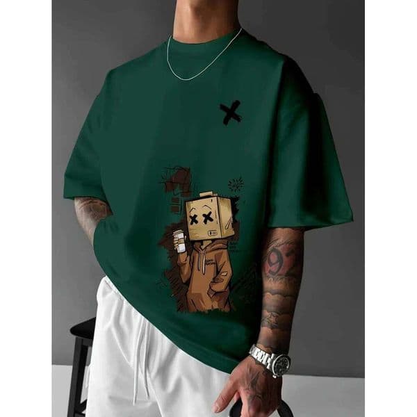 European and American men's summer fashion cartoon print comfortable breathable round neck T-shirt outdoor city high street top S26