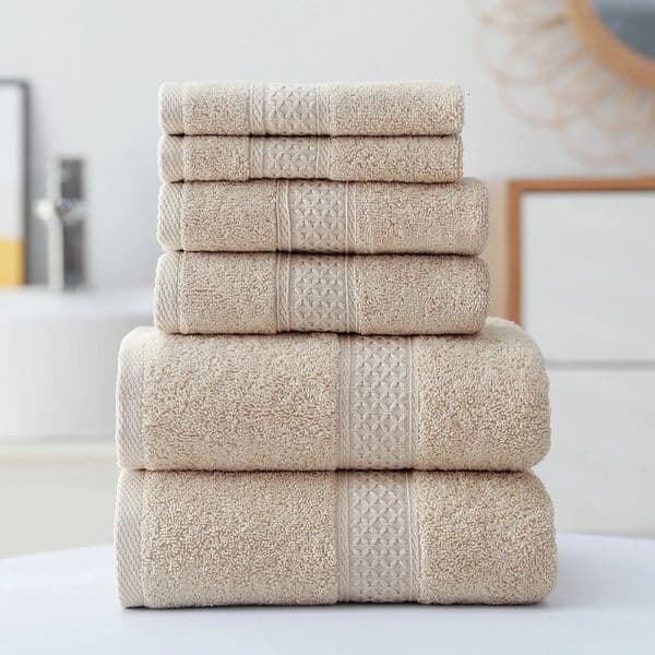 6pcs Cotton Bath Towel Absorbent Adult Solid Color Soft Affinity Wash Face Hand Shower Bathroom 260304
