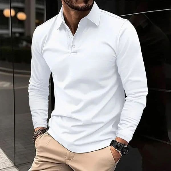 Mens Solid Color Long Sleeved Polo Shirt Spring and Autumn Product Simple Exquisite Loose and Casual Mens Top 260307