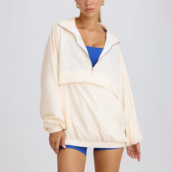 QS24193C Windbreaker Pullover Stand-up Collar Half-zipper Oversize Sportswear Women's Breathable Quick-drying Lightweight Loose Training Fitness Jacket Fitness