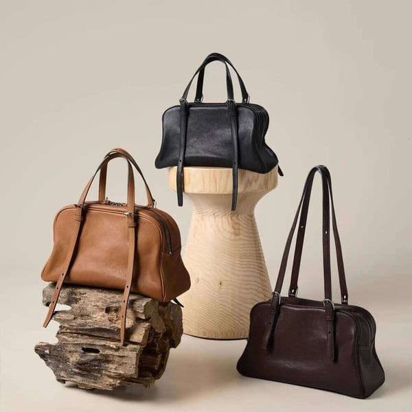 QIUZHEN Vegetable-Tanned Top-Grain Lambskin Bowling Women's Vintage Casual Large Capacity Genuine Leather Tote Shoulder Bag