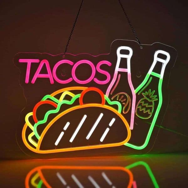 Tacos Sign LED Neon Lights Wall Art Decoration for Business Mexican Restaurant Fast Food Shop Bar Decor USB Powered 26Y0309