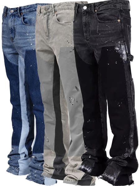 Fashionable high street mens jeans loose straight leg casual pants American retro micro trumpet starry sky jeans 260307