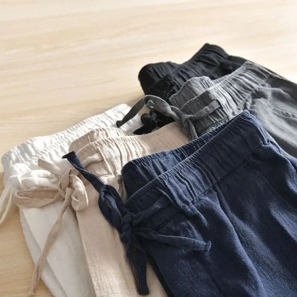 Mens Cotton Linen Casual Pants Baggy Streetwear Men Joggers Sports Trousers Solid Color Long Straight Trendy Pants for Men 260304
