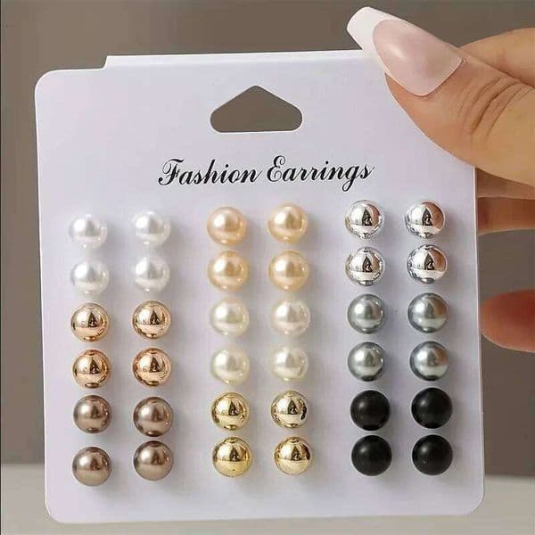 18 Pairs Elegant Multi-color Imitation Pearl Stud Korean Charm Ball Bead Earrings Women Trend Party Wedding Jewelry Set H260309