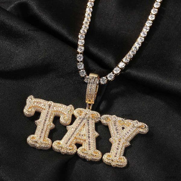hip hop full barbed rock sugar letter DIY splicing combination personalized necklace GRA moissanite dia gold sier cuban link