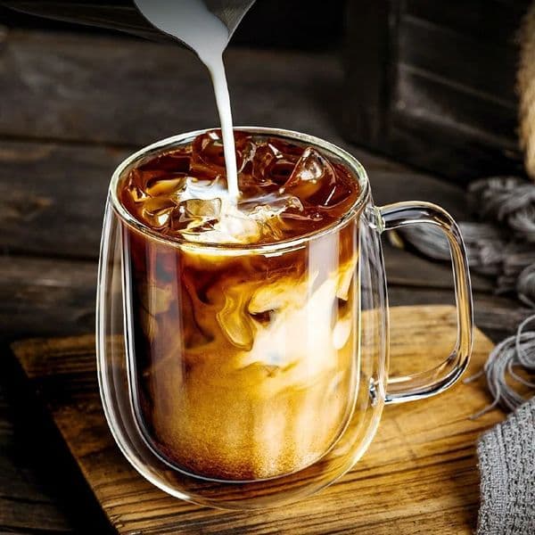 1pc Double Wall Glass Coffee Cup with Handle Insulated Glass Espresso Cups For Cold/ Drink Americano/Lattes/Tea/Juice/Milk 260302BJ