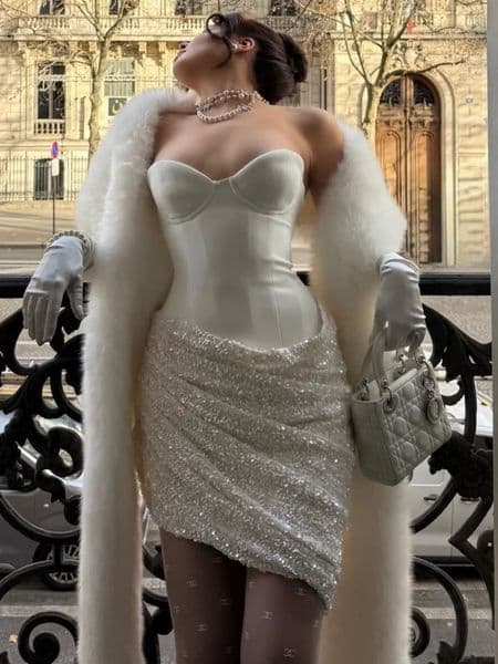 Sexy Sequin Pleated Strapless Mini Dres Chic Scarf Collar Off Shoulder Waist Cinching Dresses Lady Evening Party Gown 260309