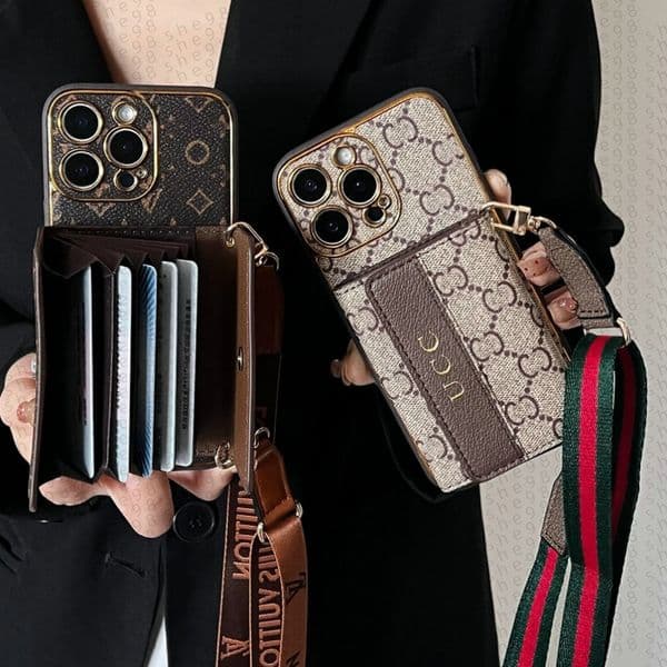 Phone Case For iPhone 17 Pro Max Case iPhone 15 Pro Max 14 12 13 11 X XR XS Crossbody Shoulder Strap Lanyard Samsung Galaxy s23 Ultra s22 Plus s21 Cover Leather Card Slot